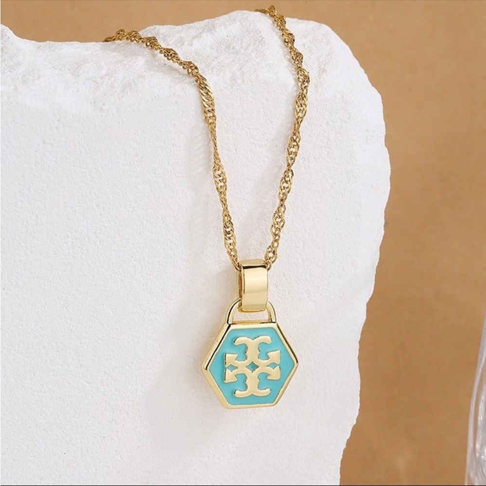 Gold Enamel Pendant Necklace